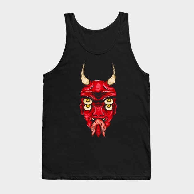 Demon Head Devil Illustration Mask Horns Tank Top by Foxxy Merch